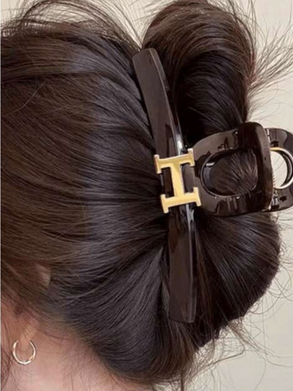 Black Hair Claw Clip with Gold Accent
